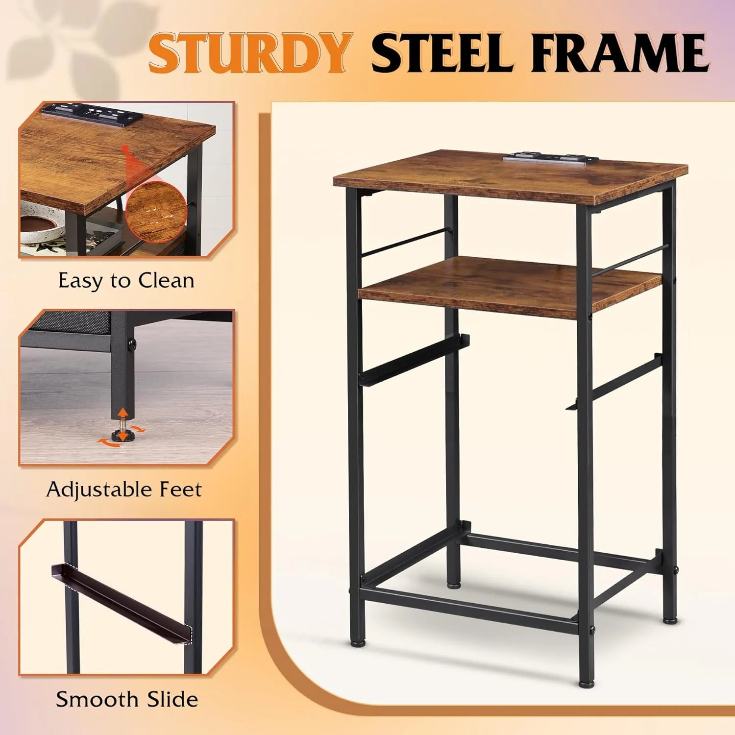 WLIVE fabric drawer nightstand set with charging station steel frame