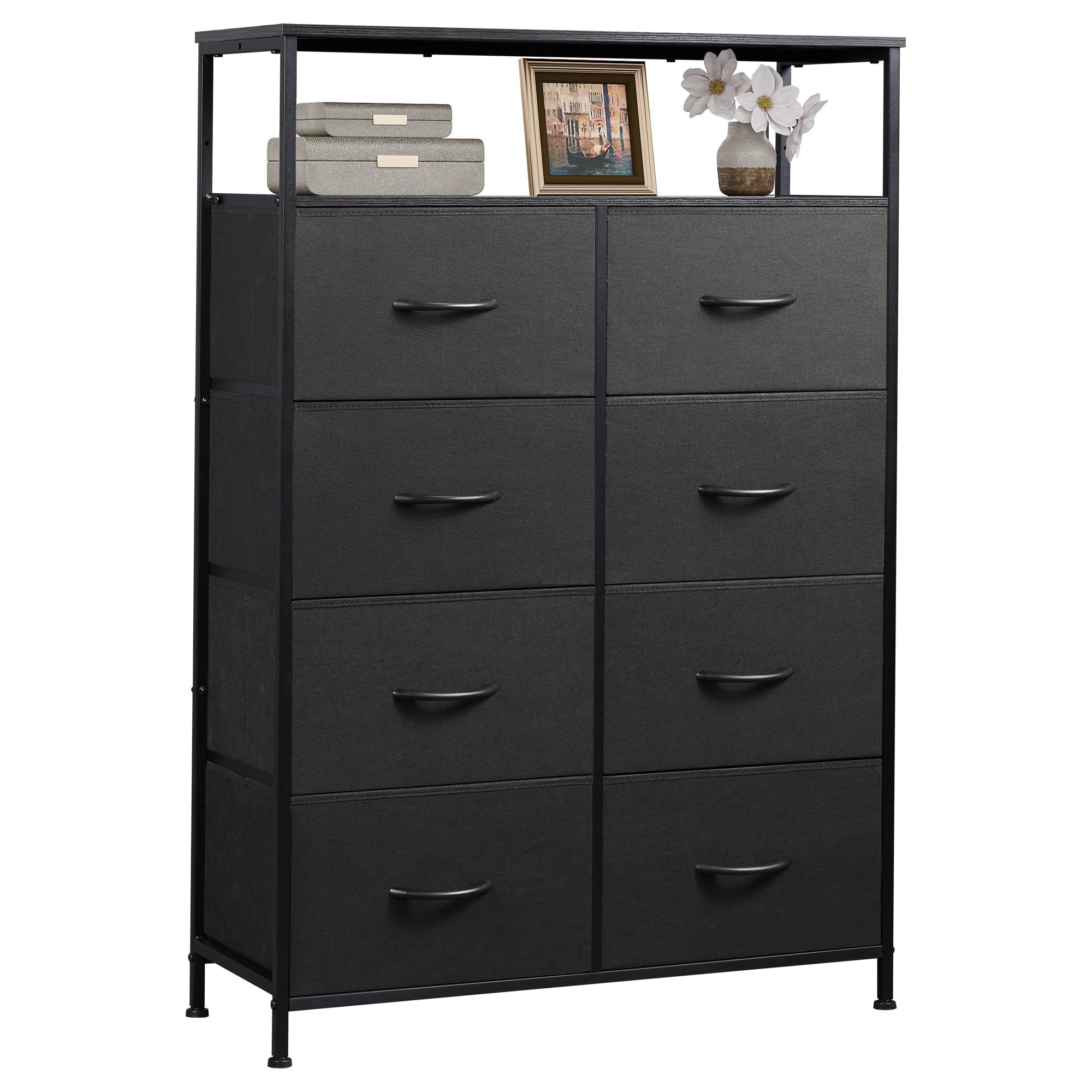 Wlive Fabric Dresser for Bedroom with Open Shelves Tall Dresser with 8 Drawers Storage Tower with Fabric Bins Chest of Drawers for Closet Hallway - Bl Wlive Fabric Dresser for Bedroom with Open Shelves Tall Dresser with 8 Drawers Storage Tower with Fabric Bins Chest of Drawers for Closet Hallway - Bl