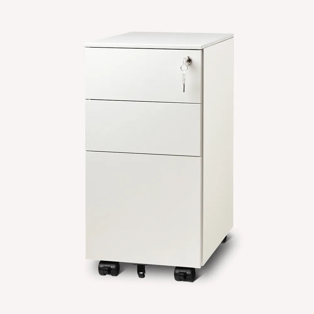 3-drawer metal rolling file cabinet with lock in white