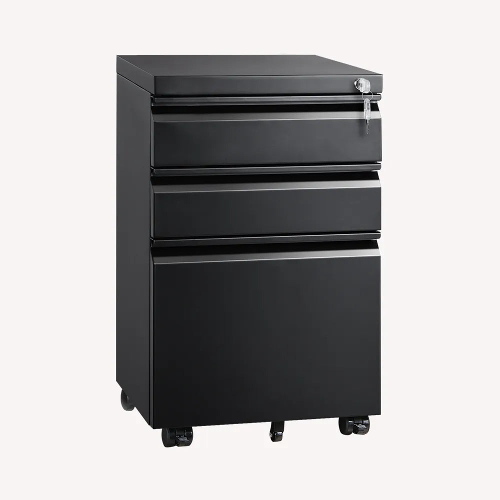 3 drawer modern mobile file cabinet in black
