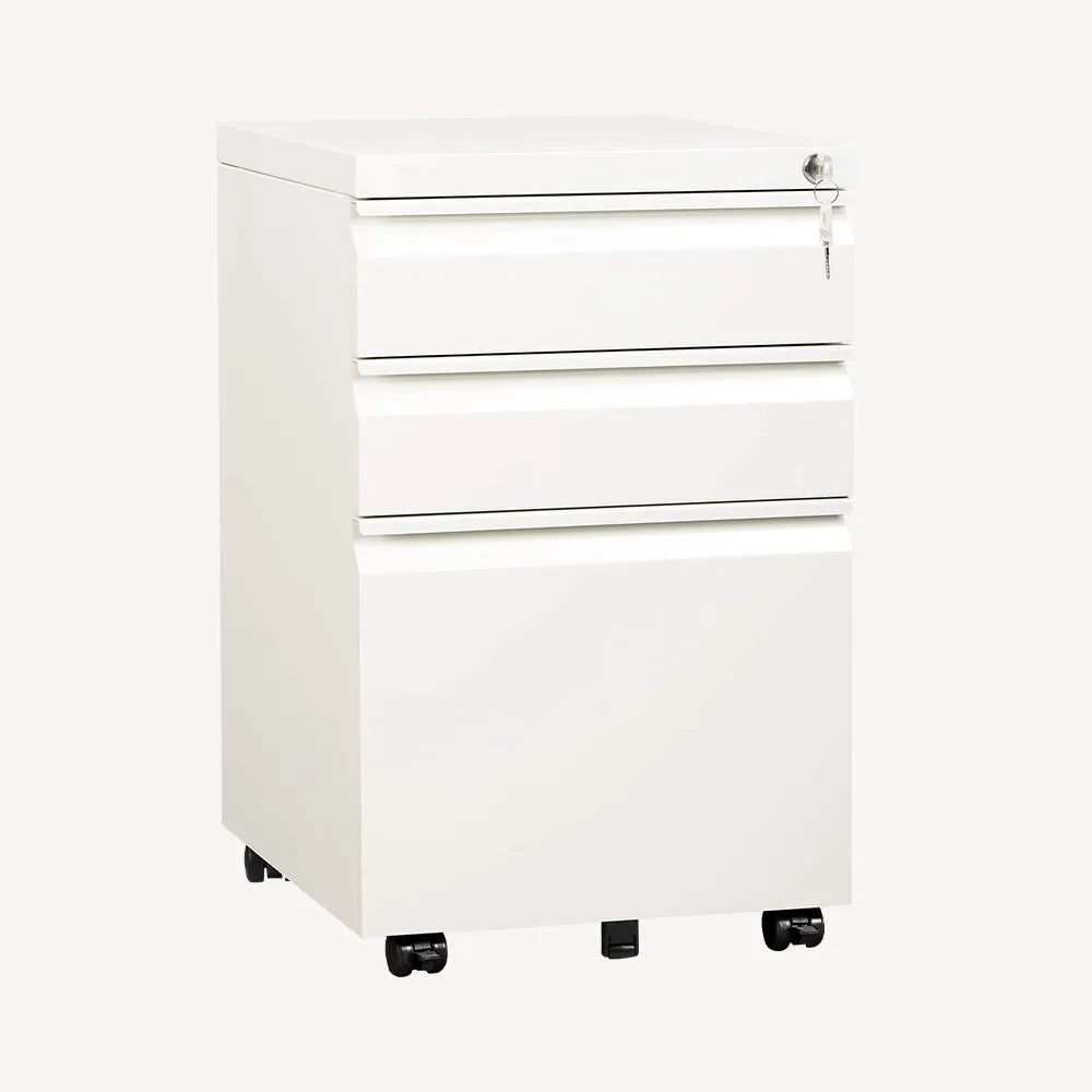 3 drawer modern mobile file cabinet in white