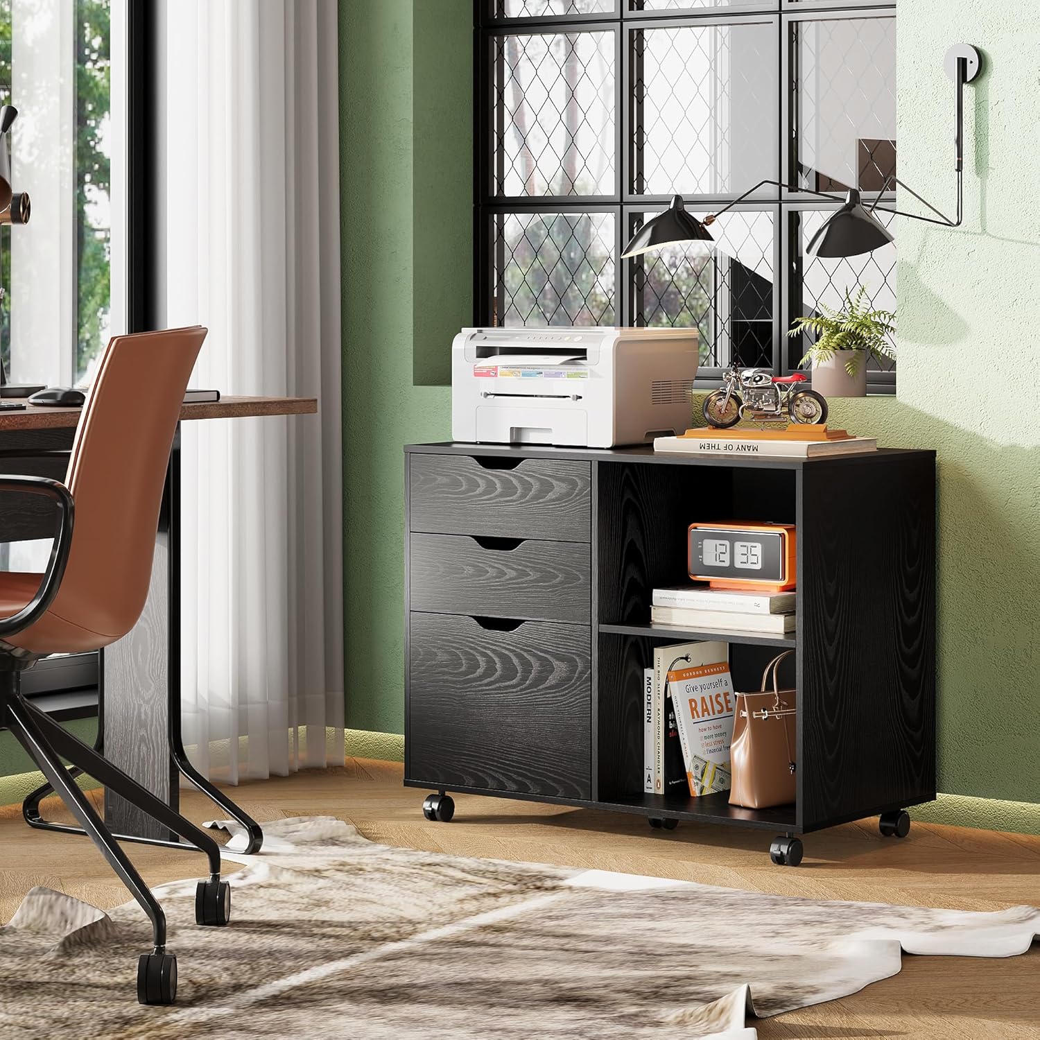 DEVAISE 3-Drawer Wood File Cabinet with 2 Open Shelves