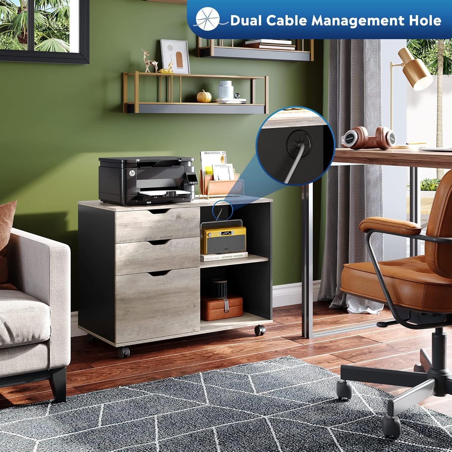 DEVAISE 3-Drawer Wood File Cabinet with 2 Open Shelves
