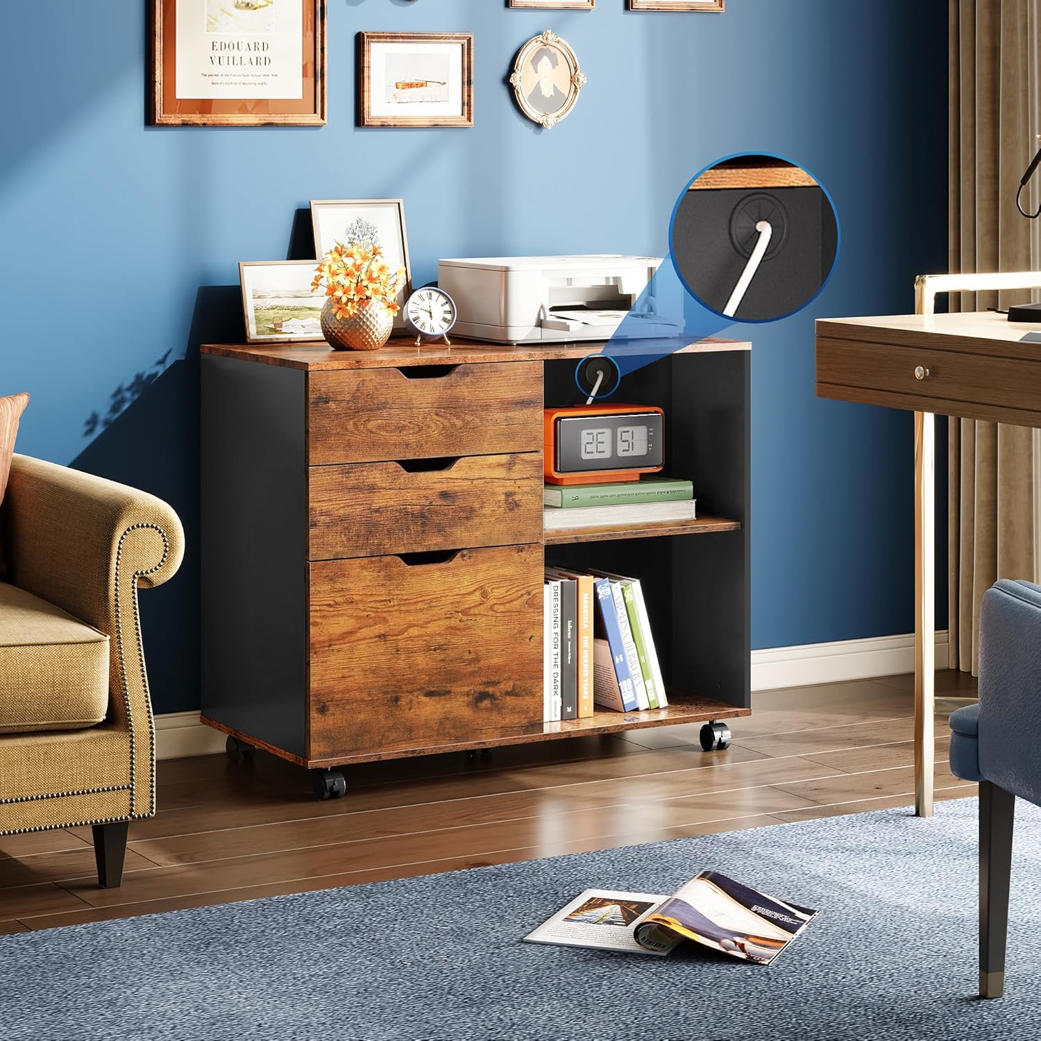 DEVAISE 3-Drawer Wood File Cabinet with 2 Open Shelves