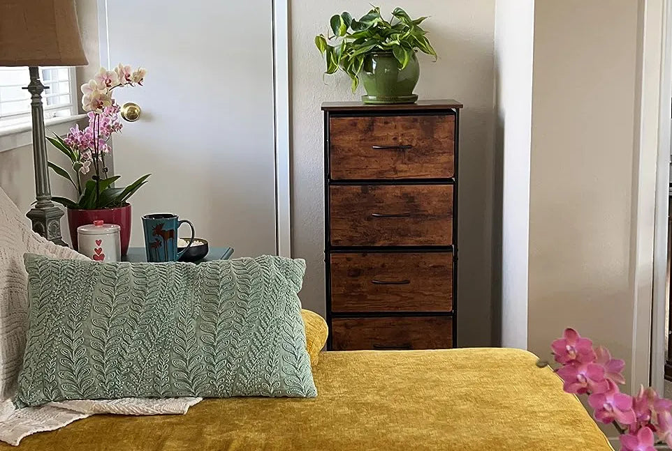 4-drawer Wlive wood fabric dresser beside bed