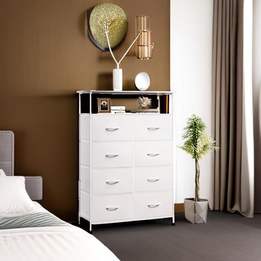 WLIVE Tall 8-Drawer Fabric Storage Dresser with Open Shelves