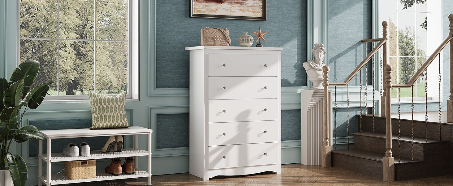 WLIVE 5-Drawer Minimalist Modern Wood Storage Chest Brown