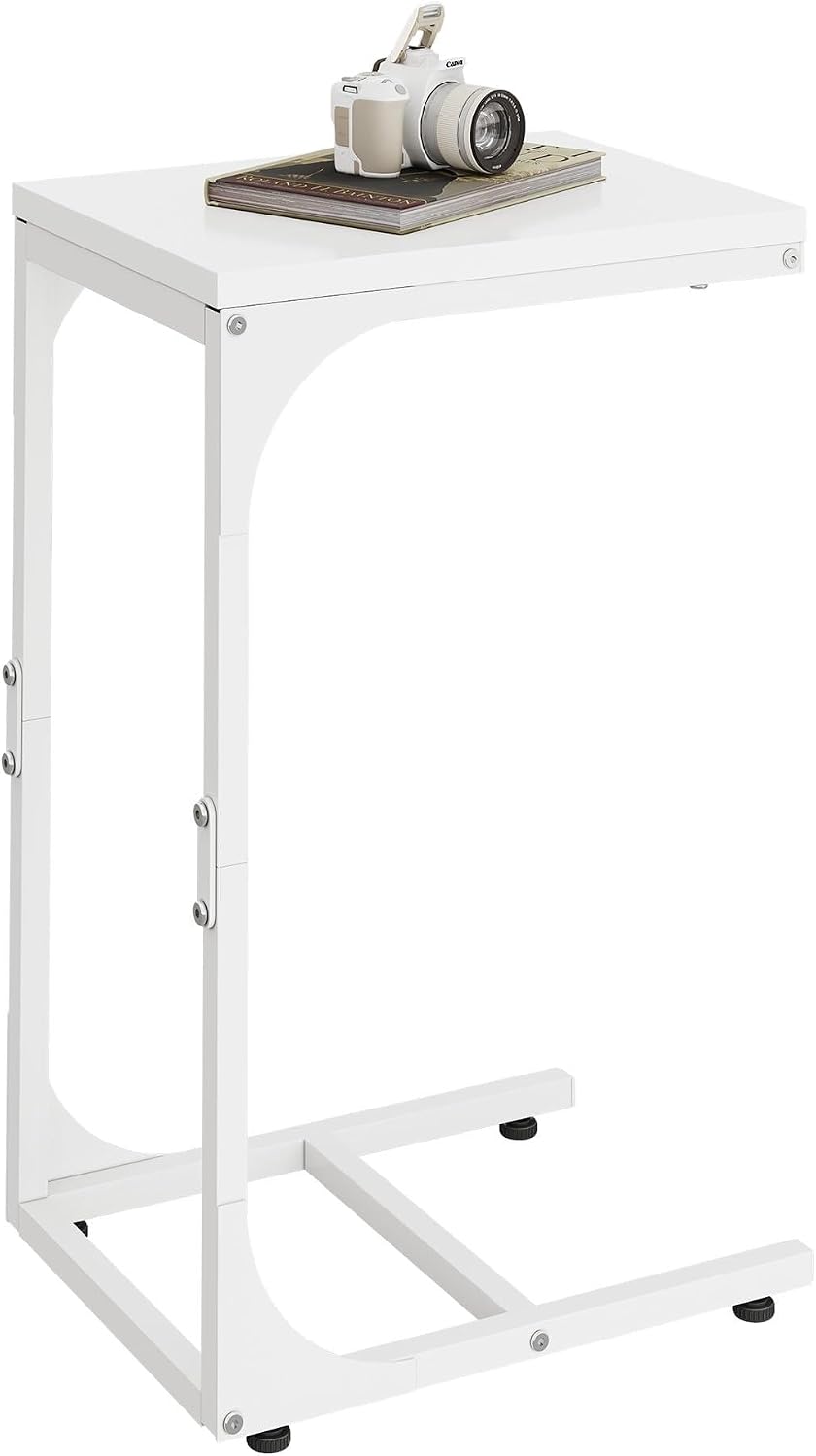 WLIVE C Shaped End Table, Small Couch Side Tables with Metal Frame that Slide Under, Sofa Table TV Tray for Living Room, Bedroom