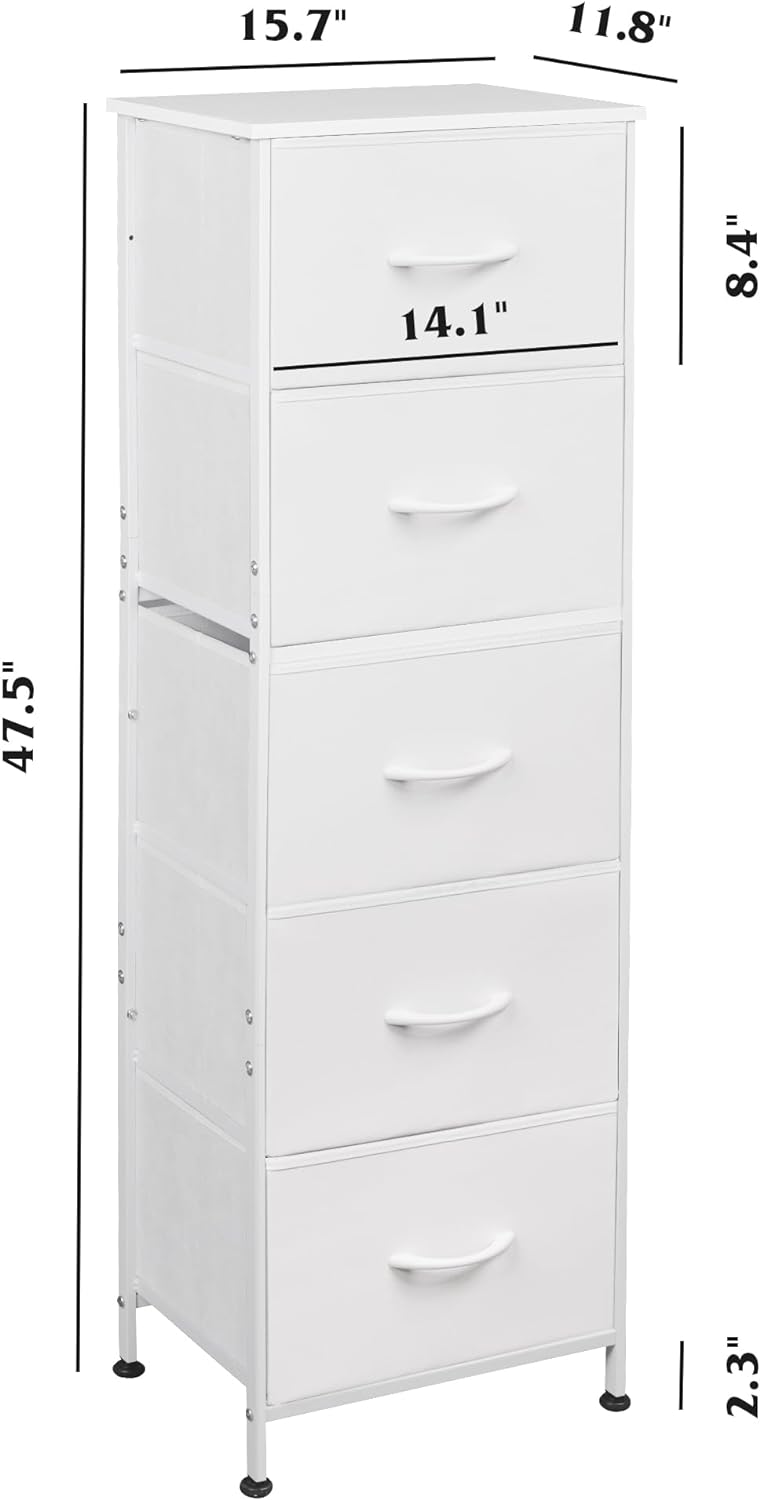 WLIVE Minimalist Tall 5-Drawer Fabric Dresser Chest