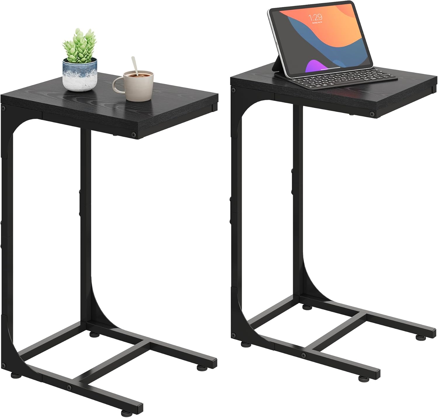 WLIVE C Shaped End Table, Small Couch Side Tables with Metal Frame that Slide Under, Sofa Table TV Tray for Living Room, Bedroom