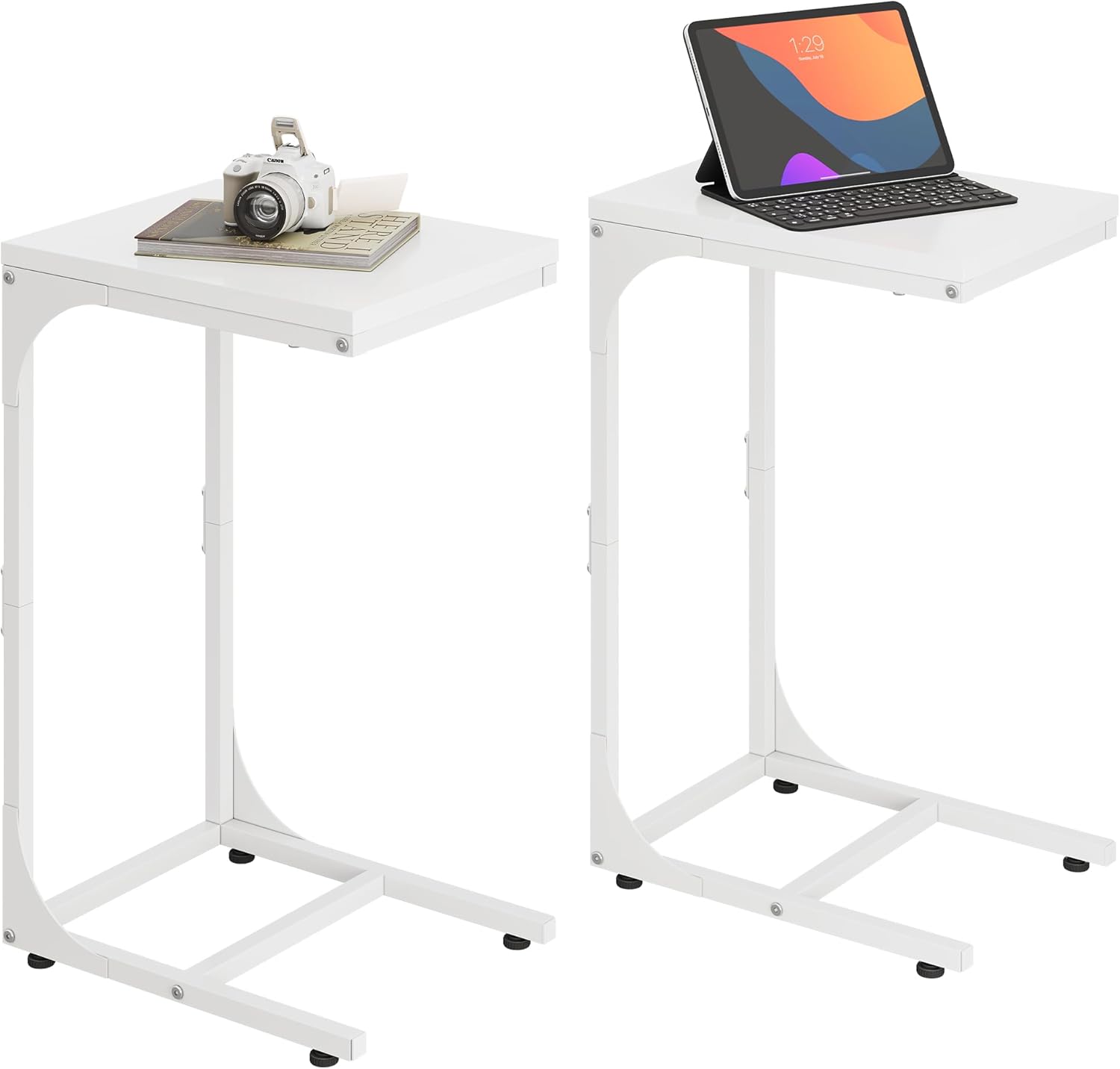 WLIVE C Shaped End Table, Small Couch Side Tables with Metal Frame that Slide Under, Sofa Table TV Tray for Living Room, Bedroom