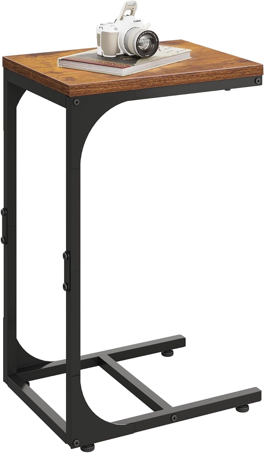 WLIVE C Shaped End Table, Small Couch Side Tables with Metal Frame that Slide Under, Sofa Table TV Tray for Living Room, Bedroom
