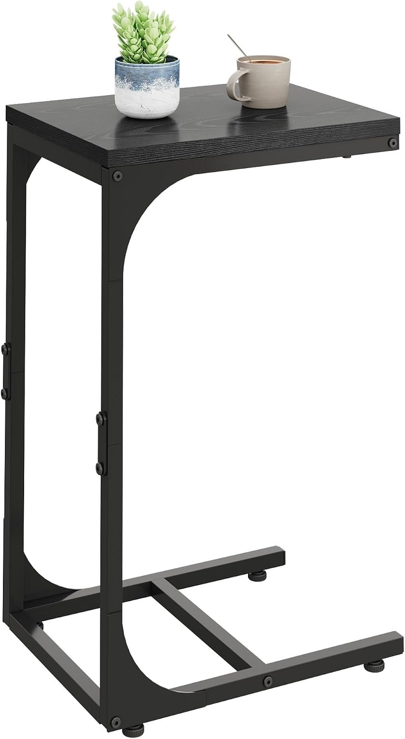 WLIVE C Shaped End Table, Small Couch Side Tables with Metal Frame that Slide Under, Sofa Table TV Tray for Living Room, Bedroom