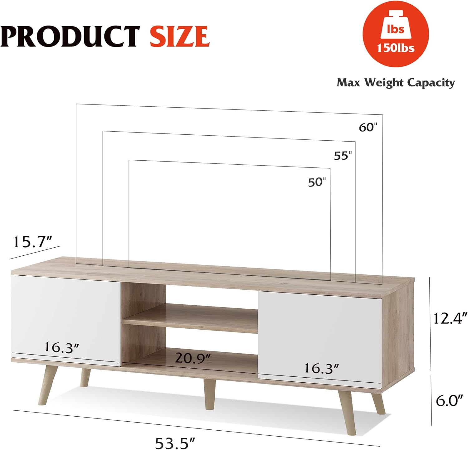 WLIVE Mid Century Modern TV Stand with Cabinets for 60 inch TV