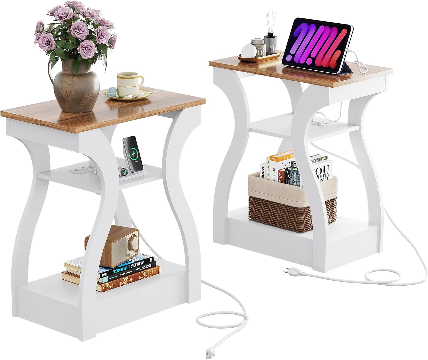 WLIVE End Tables Living Room Set of 2 with Charging Station