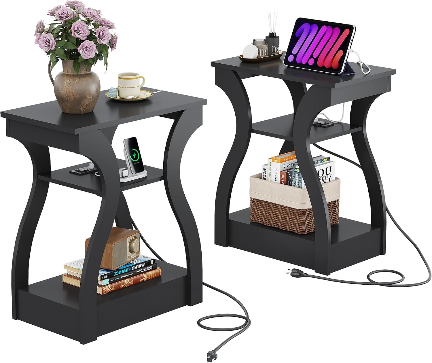 WLIVE End Tables Living Room Set of 2 with Charging Station