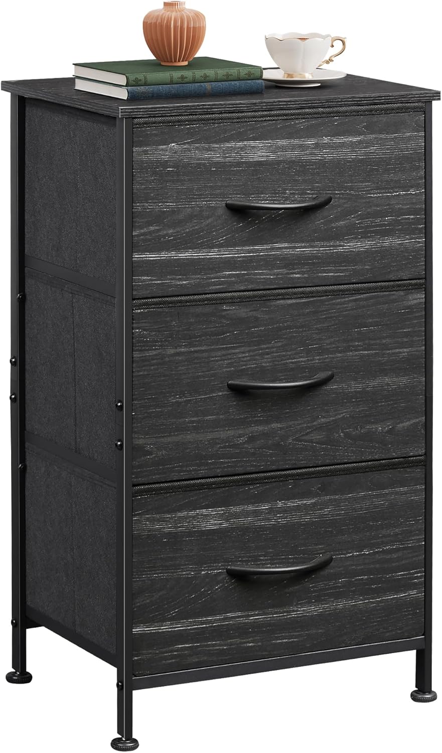 WLIVE Minimalist 3-Drawer Fabric Storage Nightstand