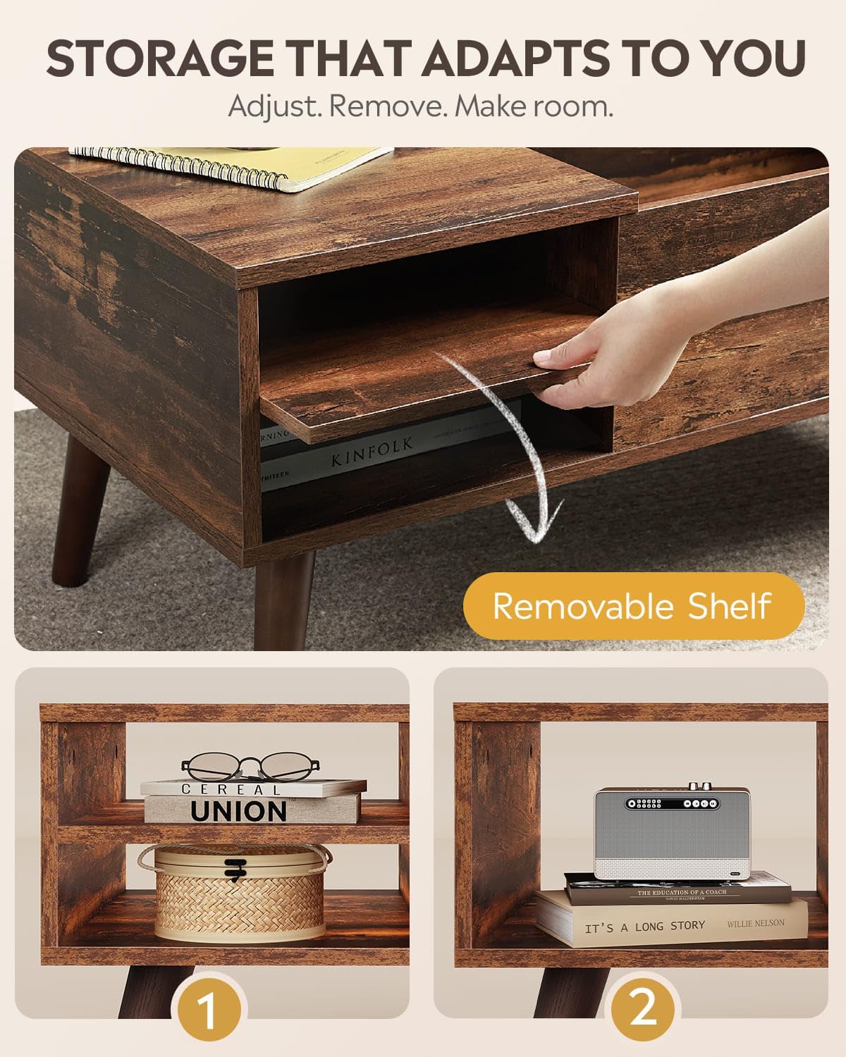 WLIVE Lift Top Coffee Table with Hidden Storage, Adjustable Shelf