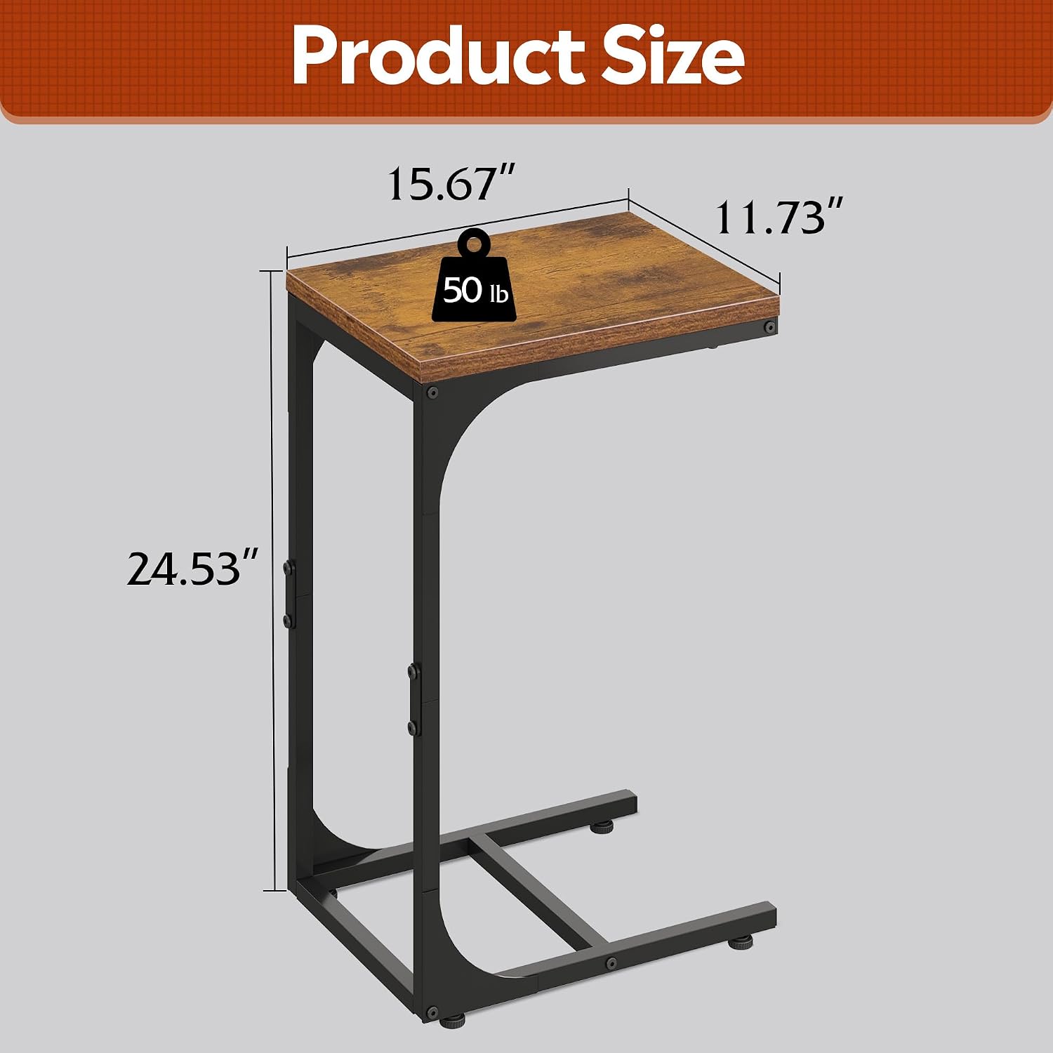 WLIVE C Shaped End Table, Small Couch Side Tables with Metal Frame that Slide Under, Sofa Table TV Tray for Living Room, Bedroom