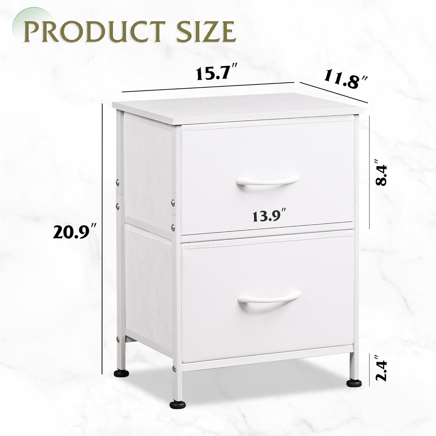 WLIVE Minimalist 2-Drawer Fabric Storage Nightstand