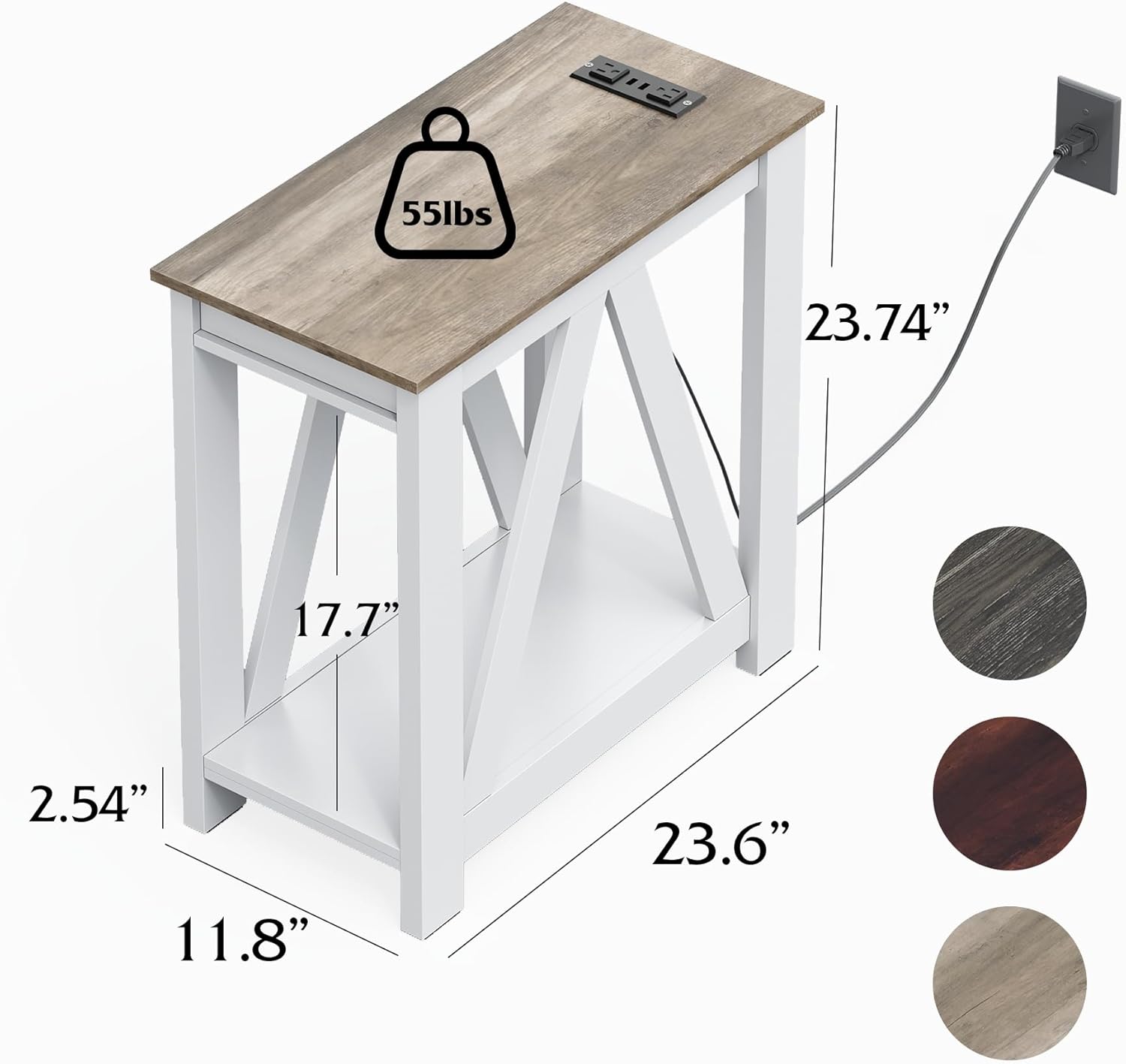 WLIVE End Tables Living Room Set of 2 with Charging Station, Sofa Side Tables with Open Storage Shelf, Slim Farmhouse End Table Sets