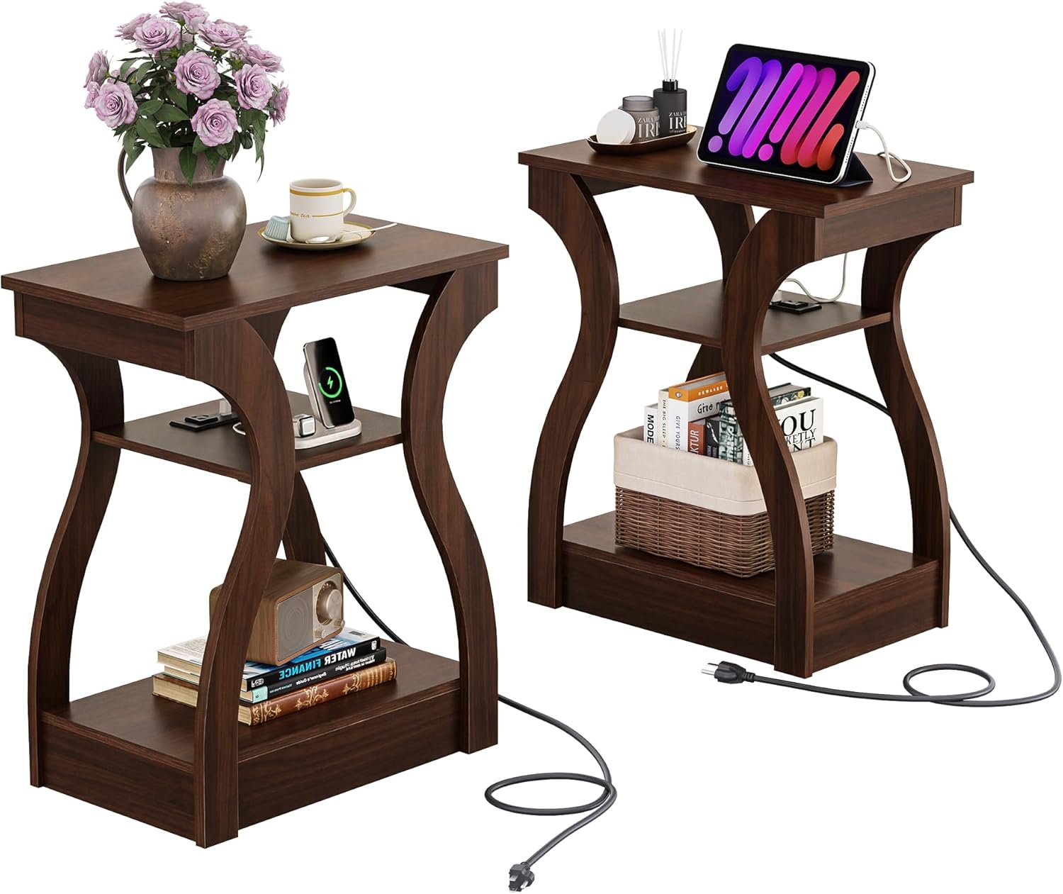WLIVE End Tables Living Room Set of 2 with Charging Station