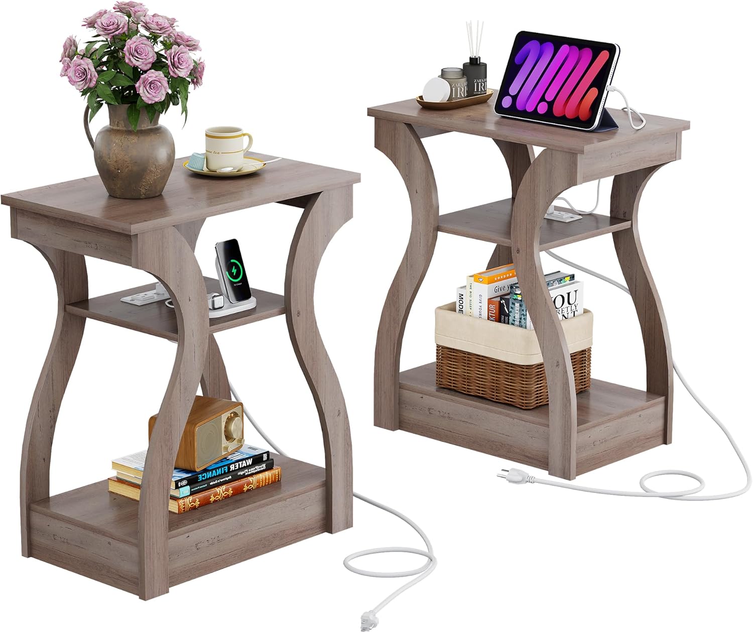 WLIVE End Tables Living Room Set of 2 with Charging Station