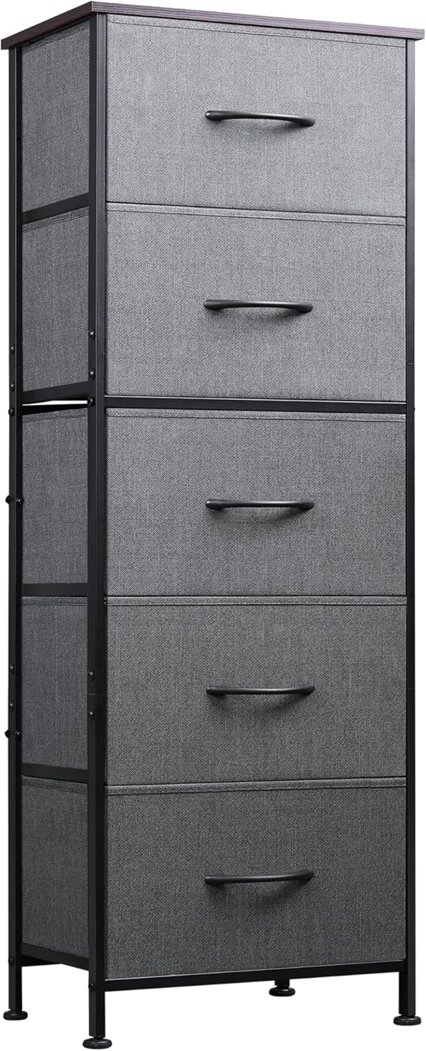 WLIVE Minimalist Tall 5-Drawer Fabric Dresser Chest