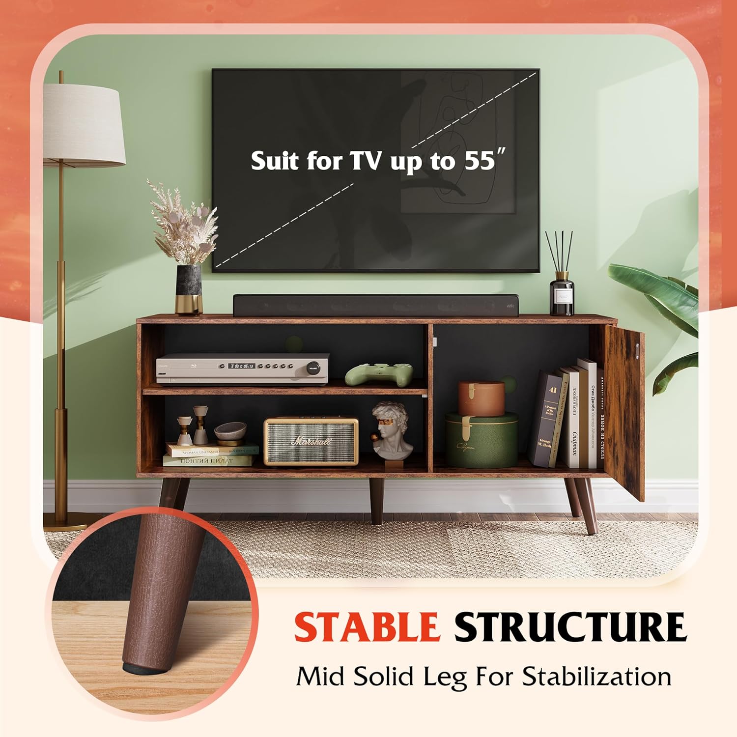 WLIVE Mid Century Modern TV Stand for 55 Inch TV with STABLE STRUCTURE