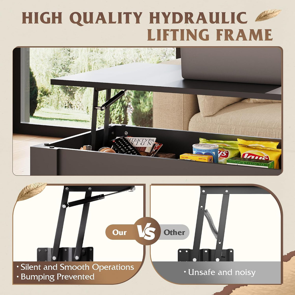 WLIVE Lift Top Coffee Table for Living Room/Dining/Office