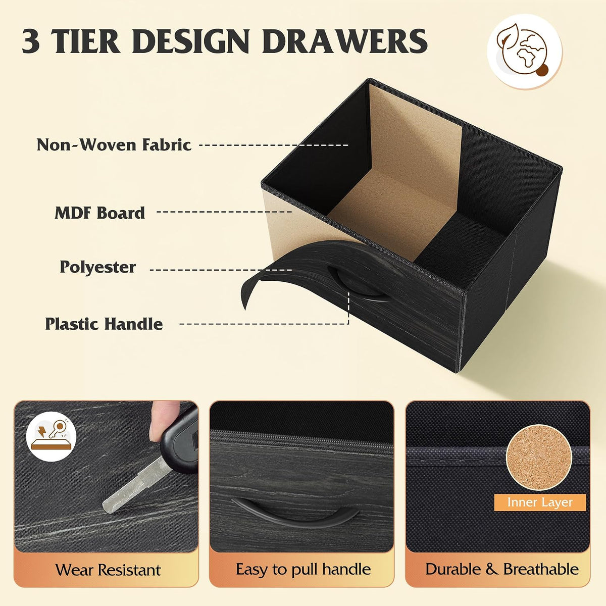 WLIVE Dresser TV Stand with LED Lights &Outlets, 9 Fabric Drawers, Charcoal