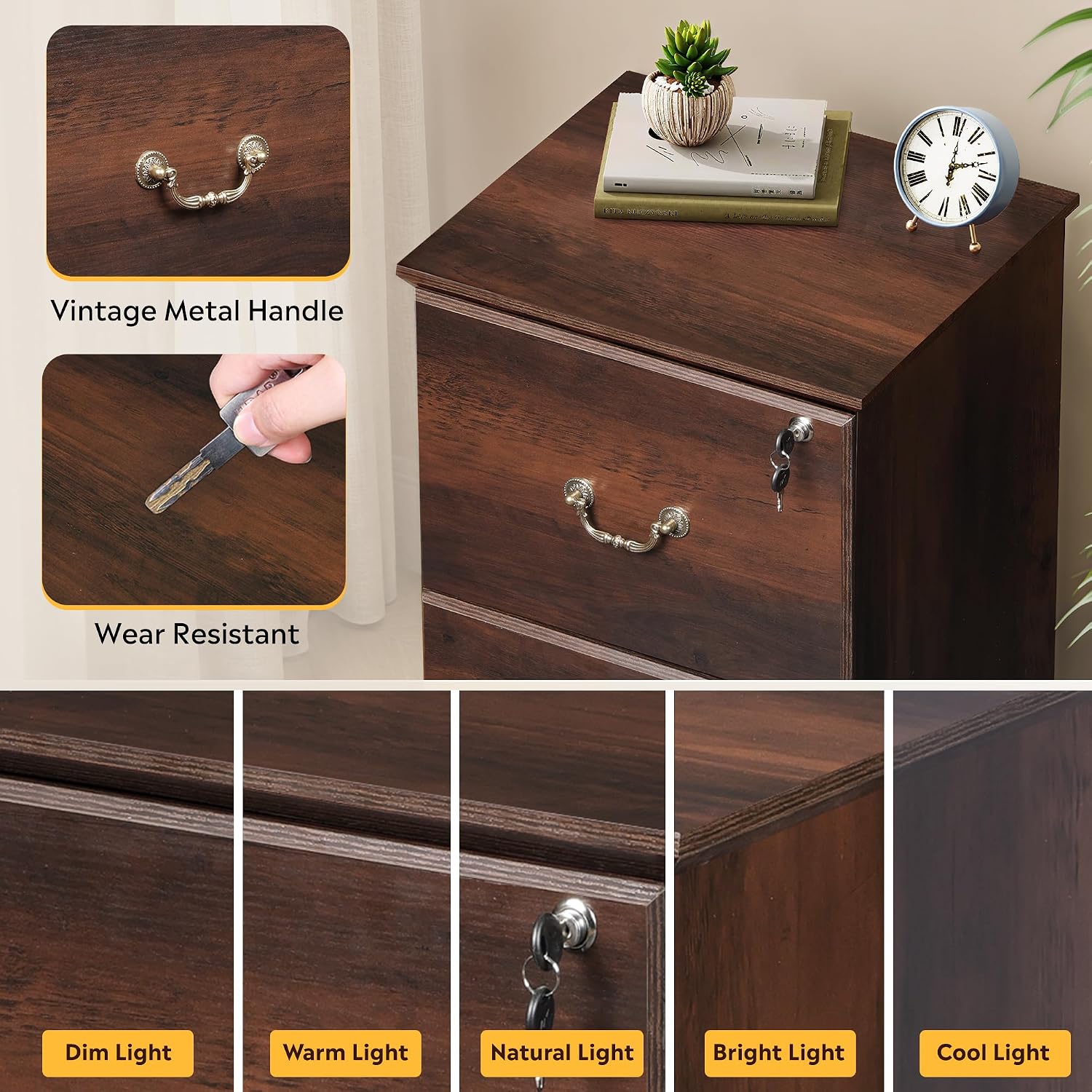DEVAISE 2 Drawer File Cabinet, Mobile File Cabinet with Lock, Brown Oak | Wood Filing Cabinet for Under Desk for Home Office, Rolling Printer Stand for Office Storage, 360° Lockable Casters