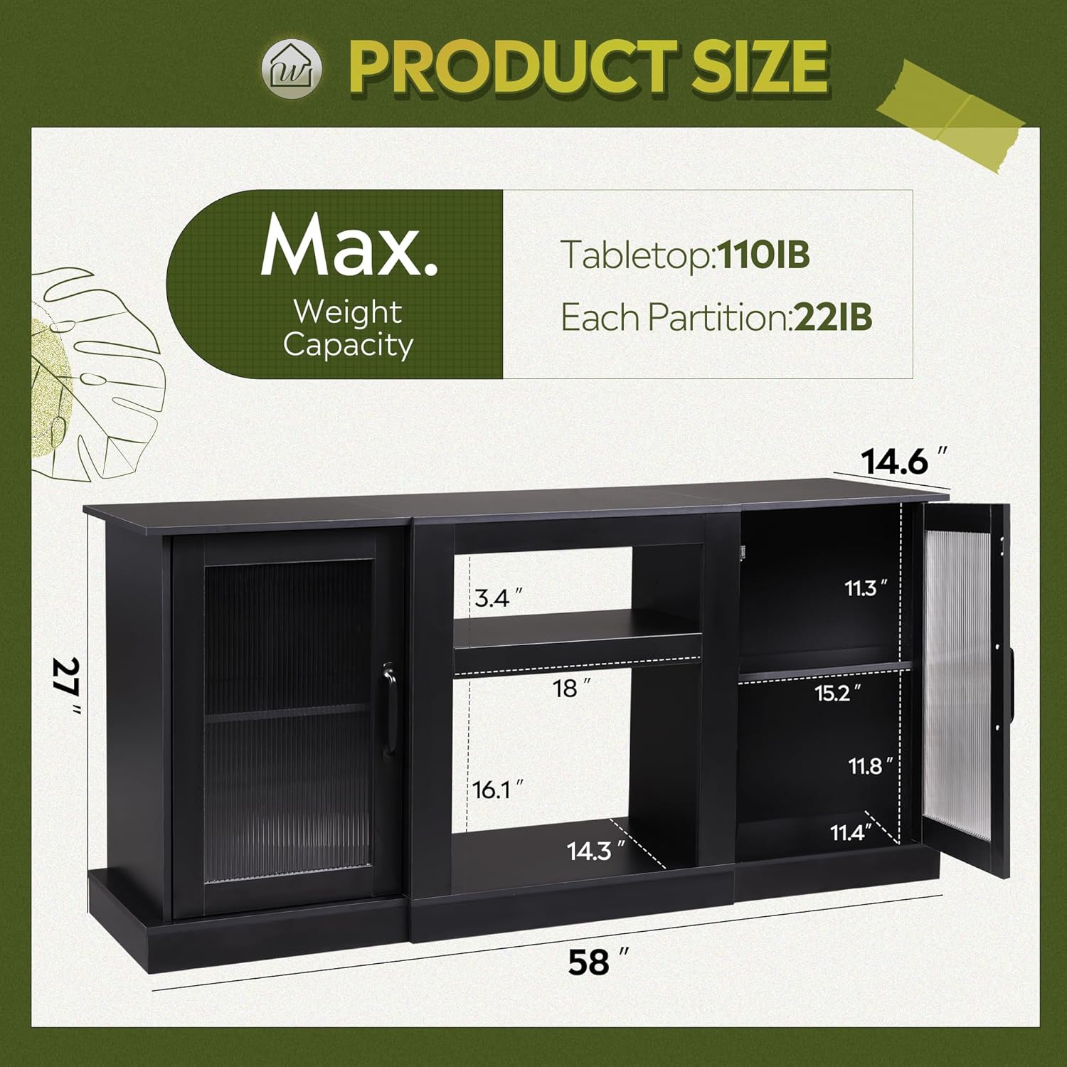WLIVE Modern Minimalist Storage TV Stand Cabinet for 65 inch TV