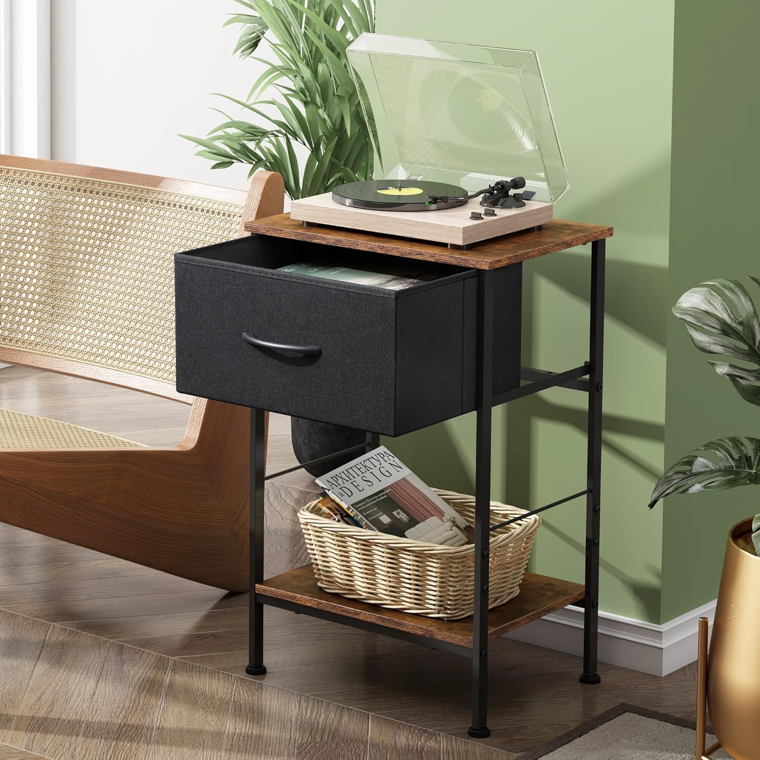 WLIVE Minimalist 1-Drawer Fabric Storage Nightstand (Set of 2)