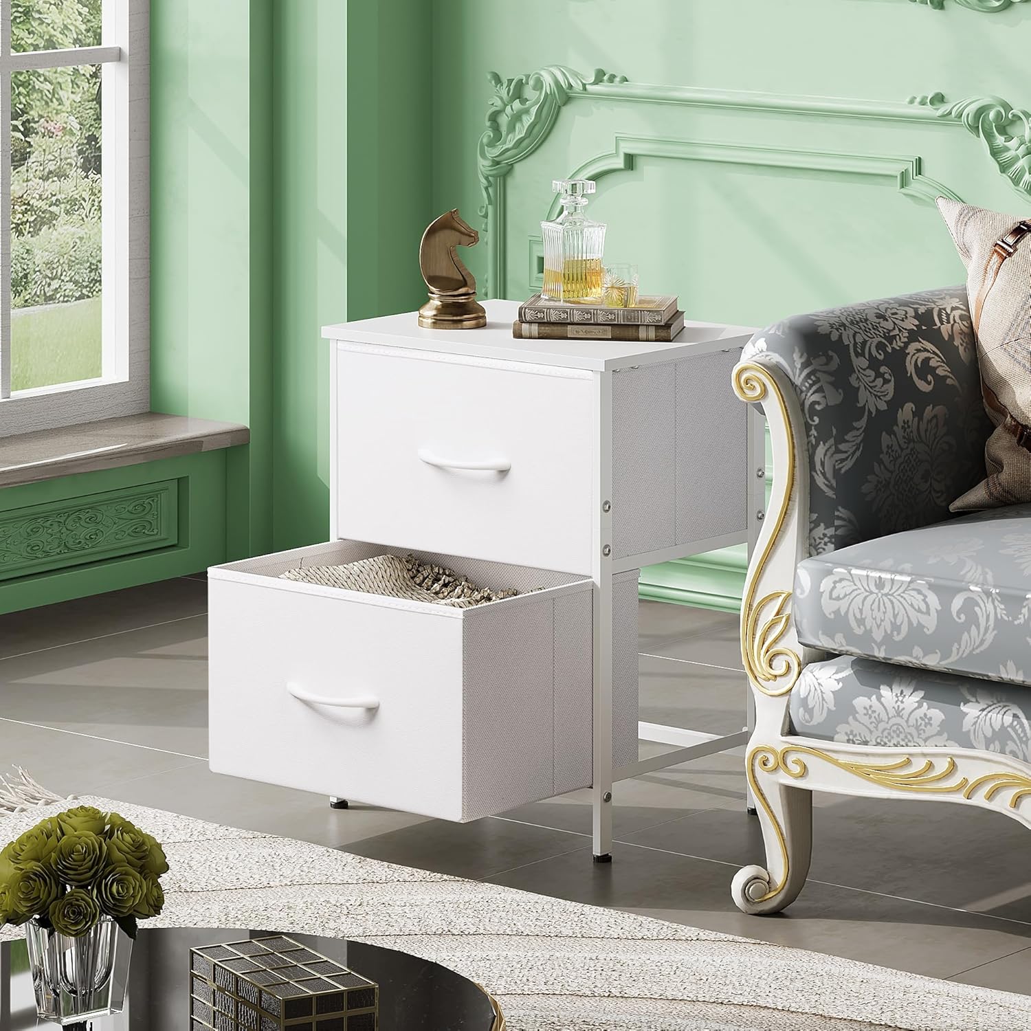 WLIVE Minimalist 2-Drawer Fabric Storage Nightstand