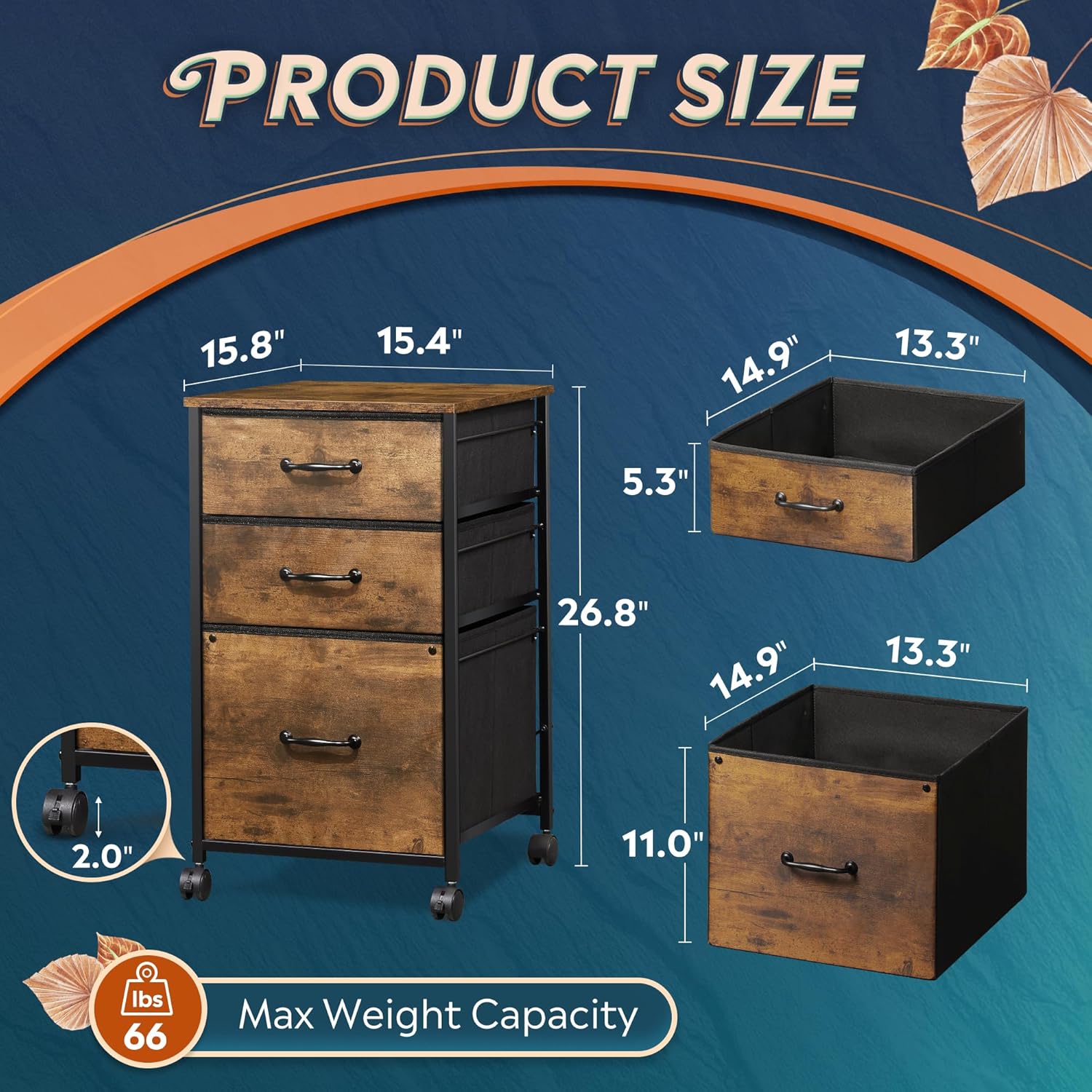 DEVAISE Vertical 3-Drawer Fabric Mobile File Cabinet