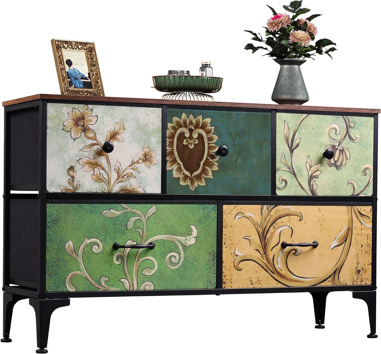 WLIVE Minimalist Wide Fabric 5-Drawer Dresser