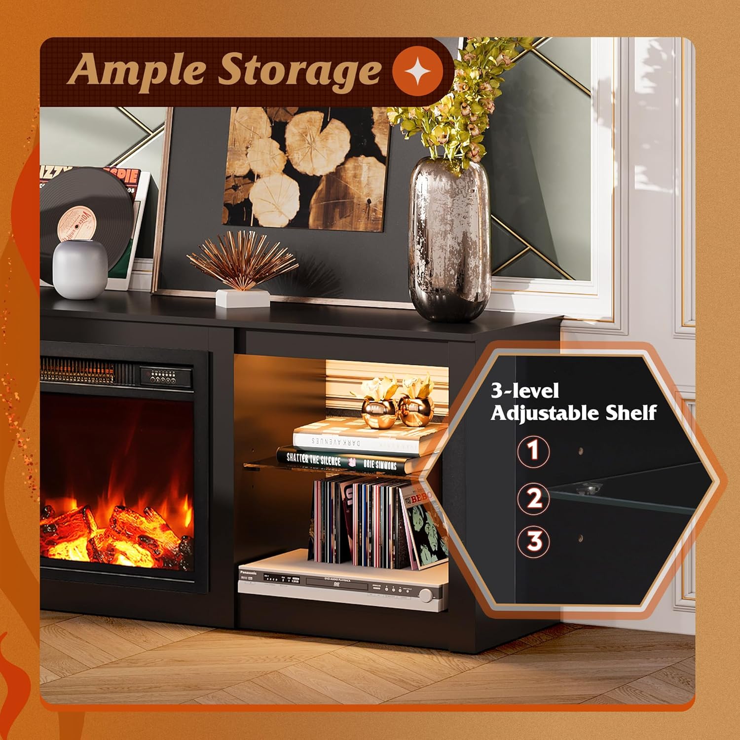 WLIVE Modern 58" Entertainment Center with Fireplace