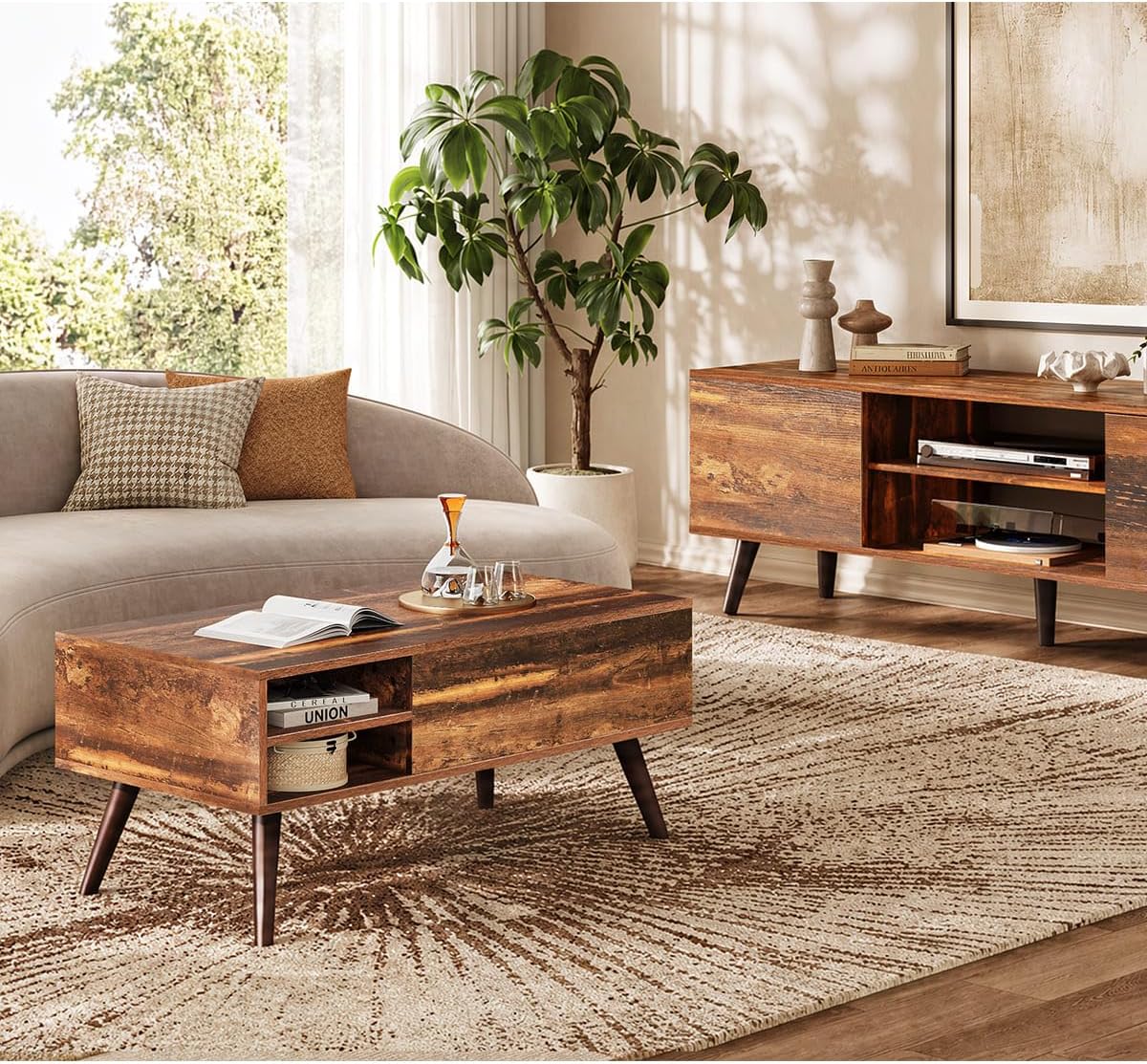 WLIVE Lift Top Coffee Table with Hidden Storage, Adjustable Shelf