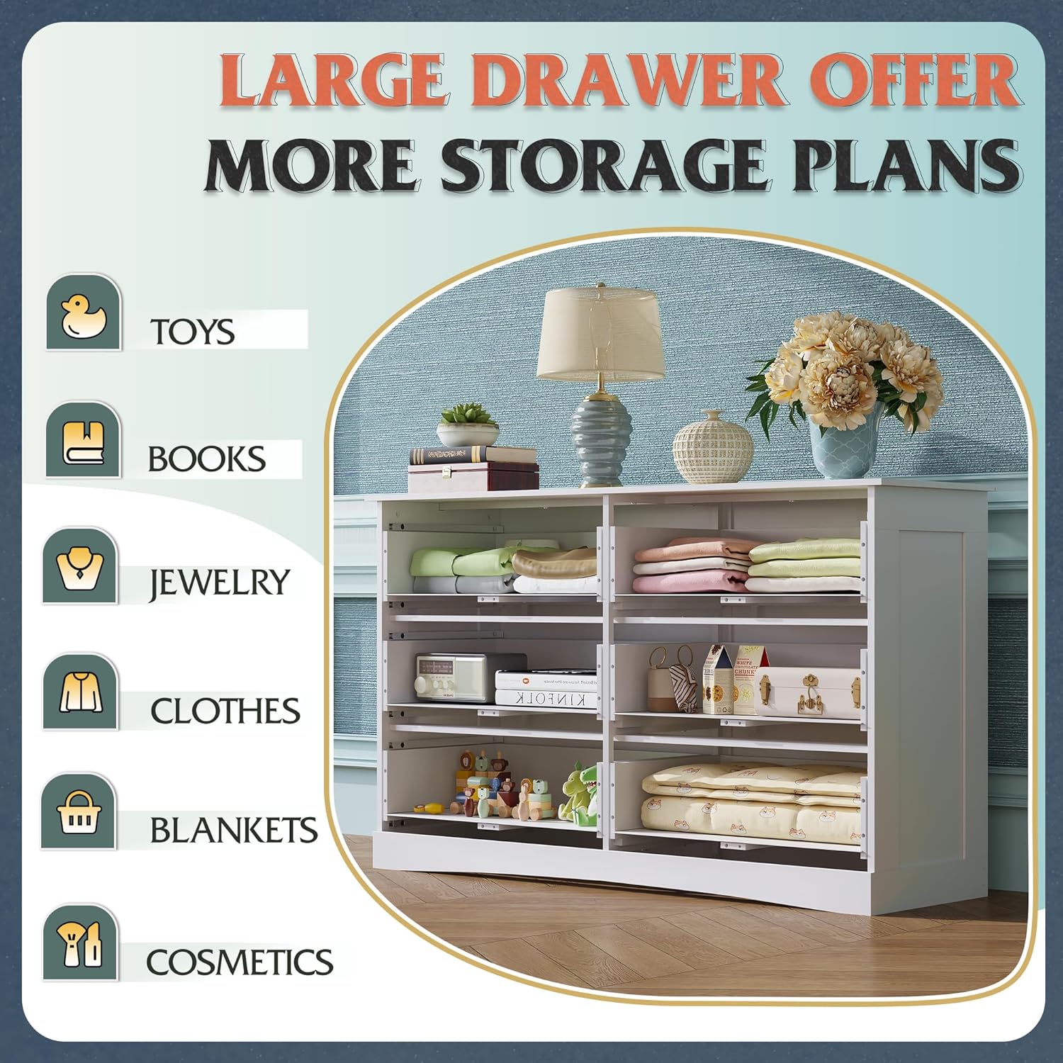 WLIVE Wide 6-Drawer Mid Century Modern Wood Dresser