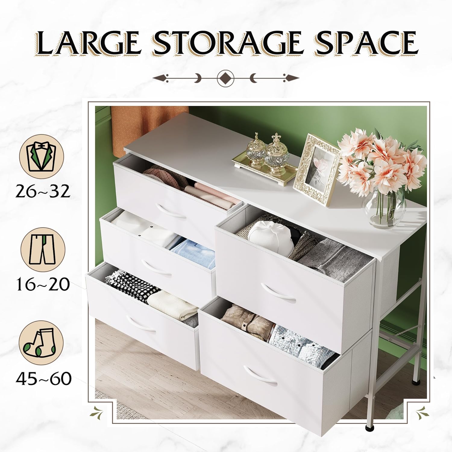 WLIVE Minimalist Fabric 5-Drawer Large Storage Dresser