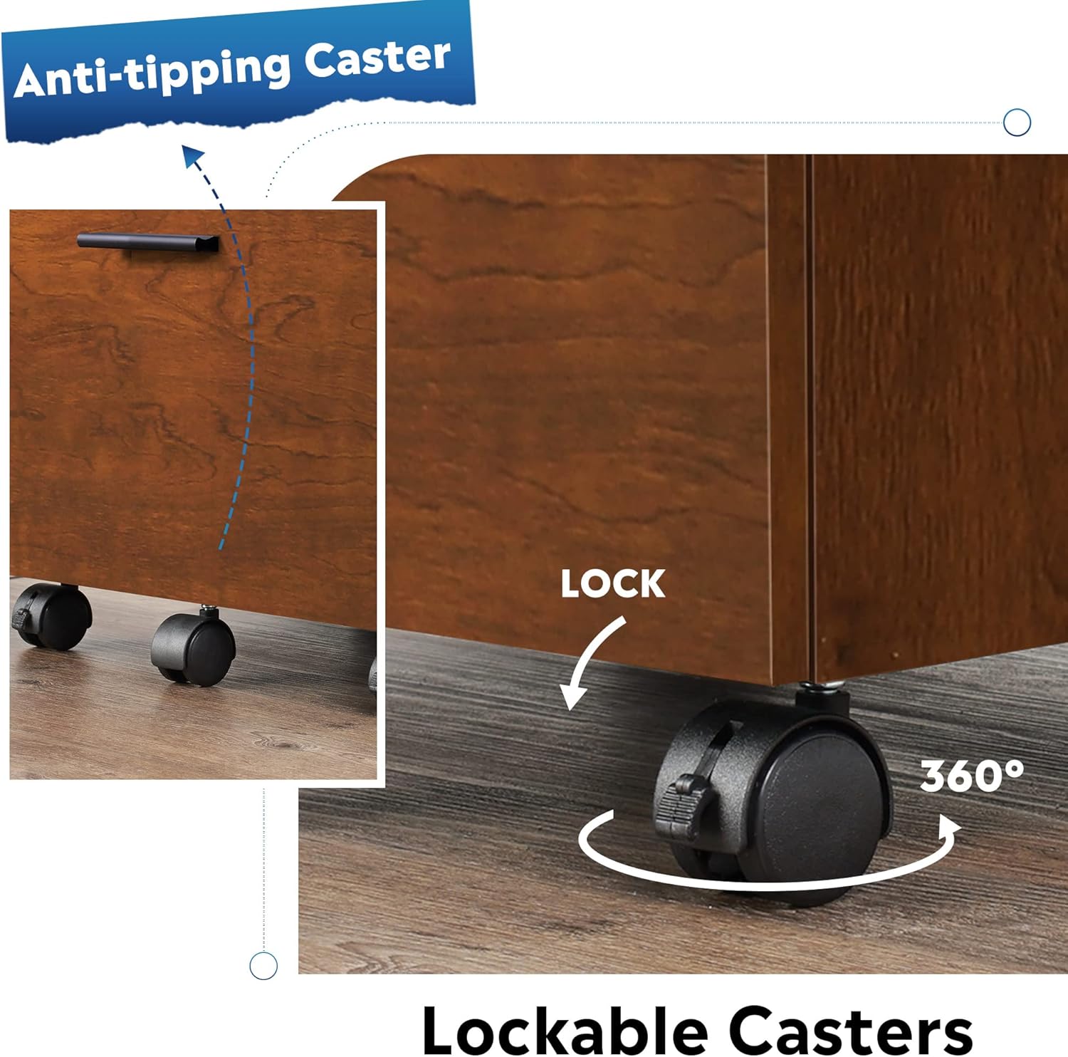 Anti-tipping Caster of Walnut 3 Drawer File Cabinet