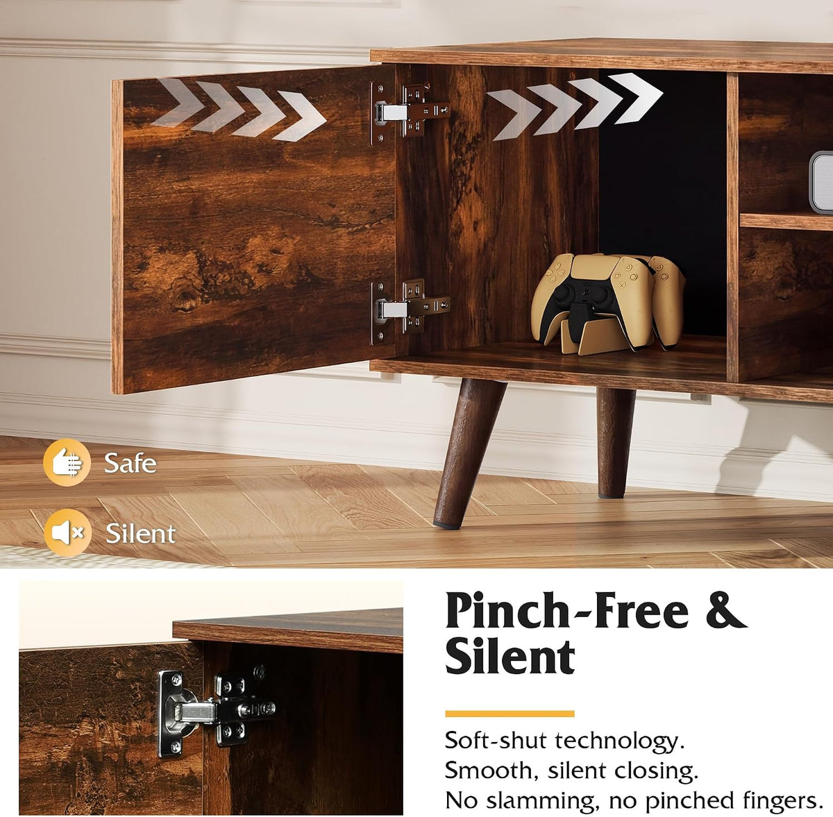 WLIVE TV Stand for 55 60 Inch TV, mid Century Modern Entertainment Center with 2 Cabinets Storage & Adjustable Shelf, Media Console Table for Living Room, Bedroom, Media Furniture