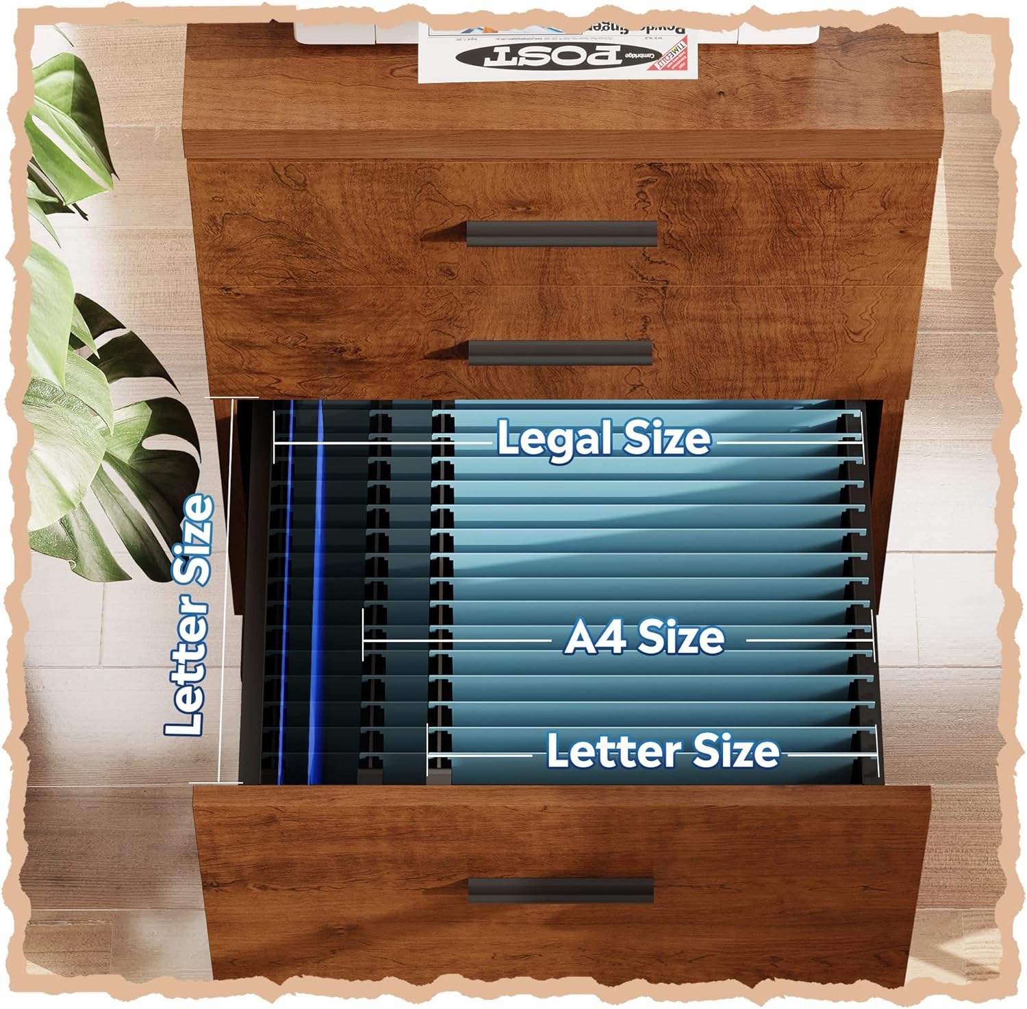 Letter Size in Walnut 3 Drawer File Cabinet