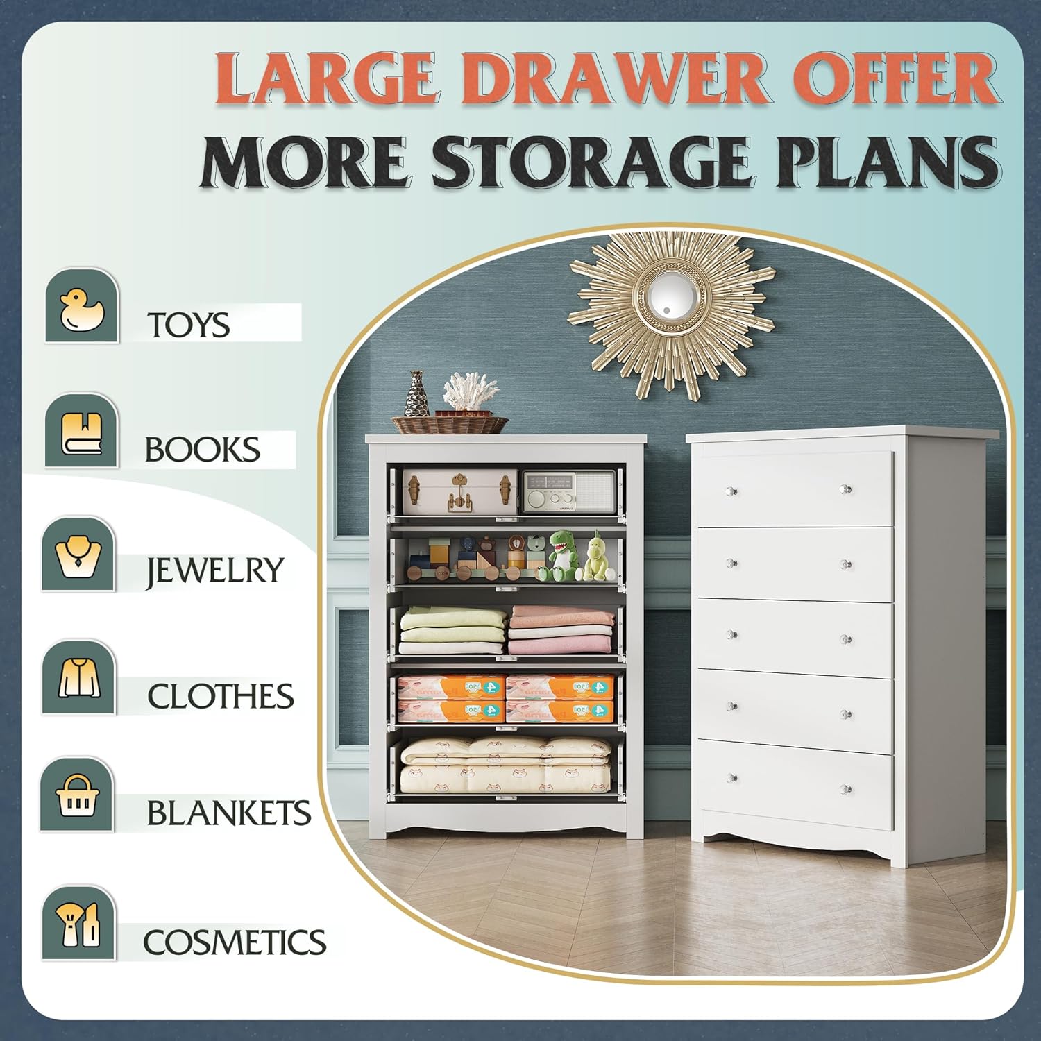 WLIVE 5-Drawer Minimalist Modern Wood Storage Chest