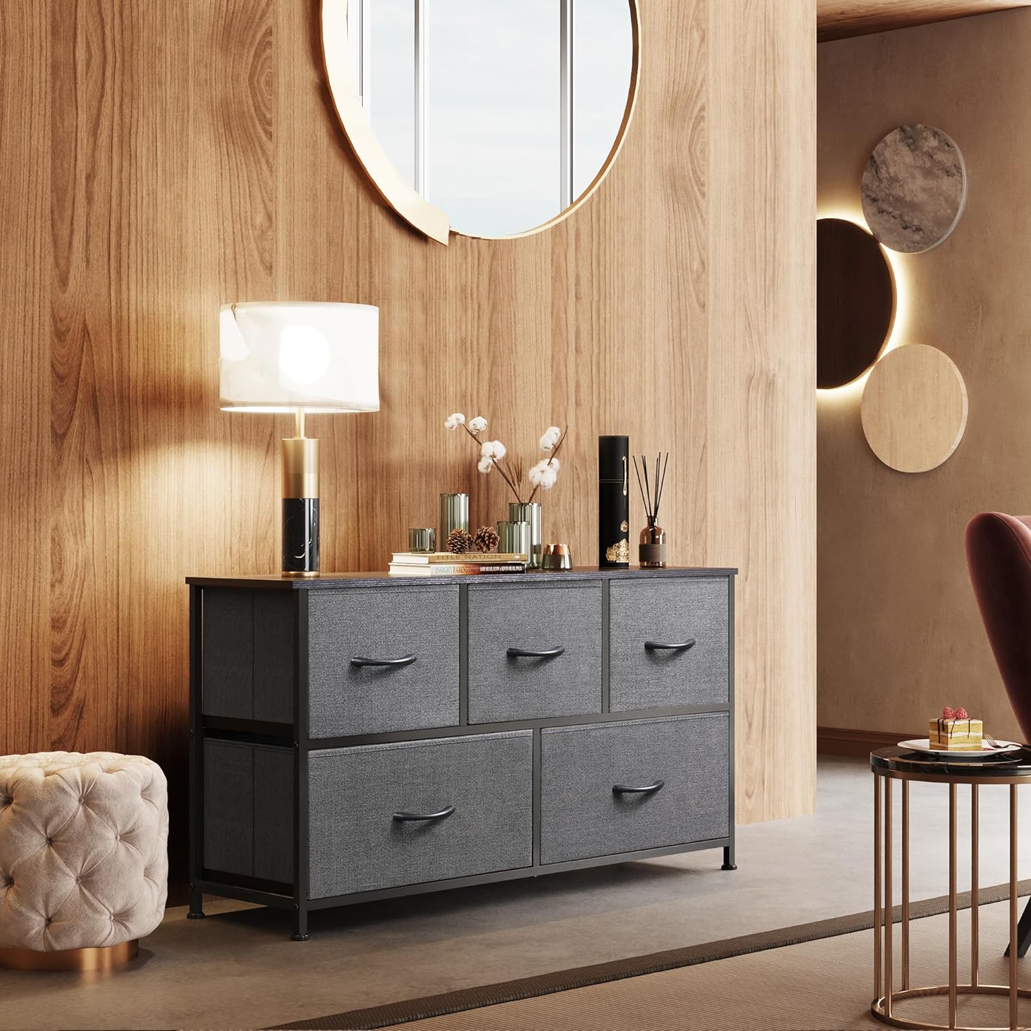 WLIVE Minimalist Wide Fabric 5-Drawer Dresser