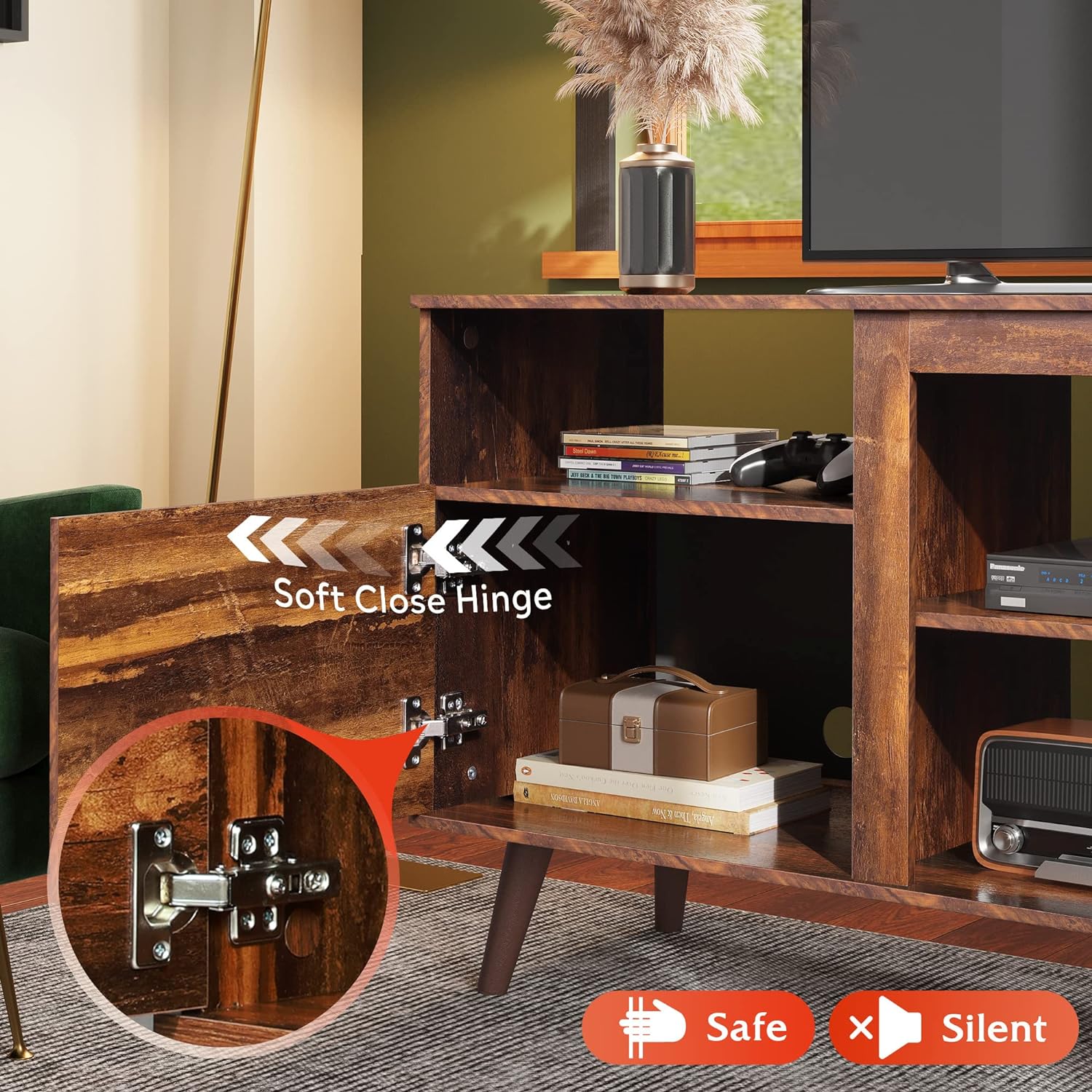 WLIVE Mid Century Modern TV Stand with Soft Close Hinge