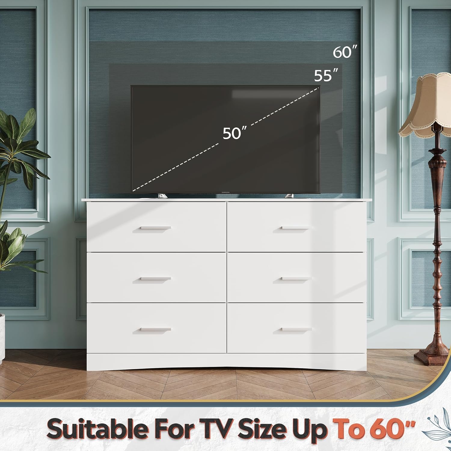 WLIVE Wide 6-Drawer Mid Century Modern Wood Dresser