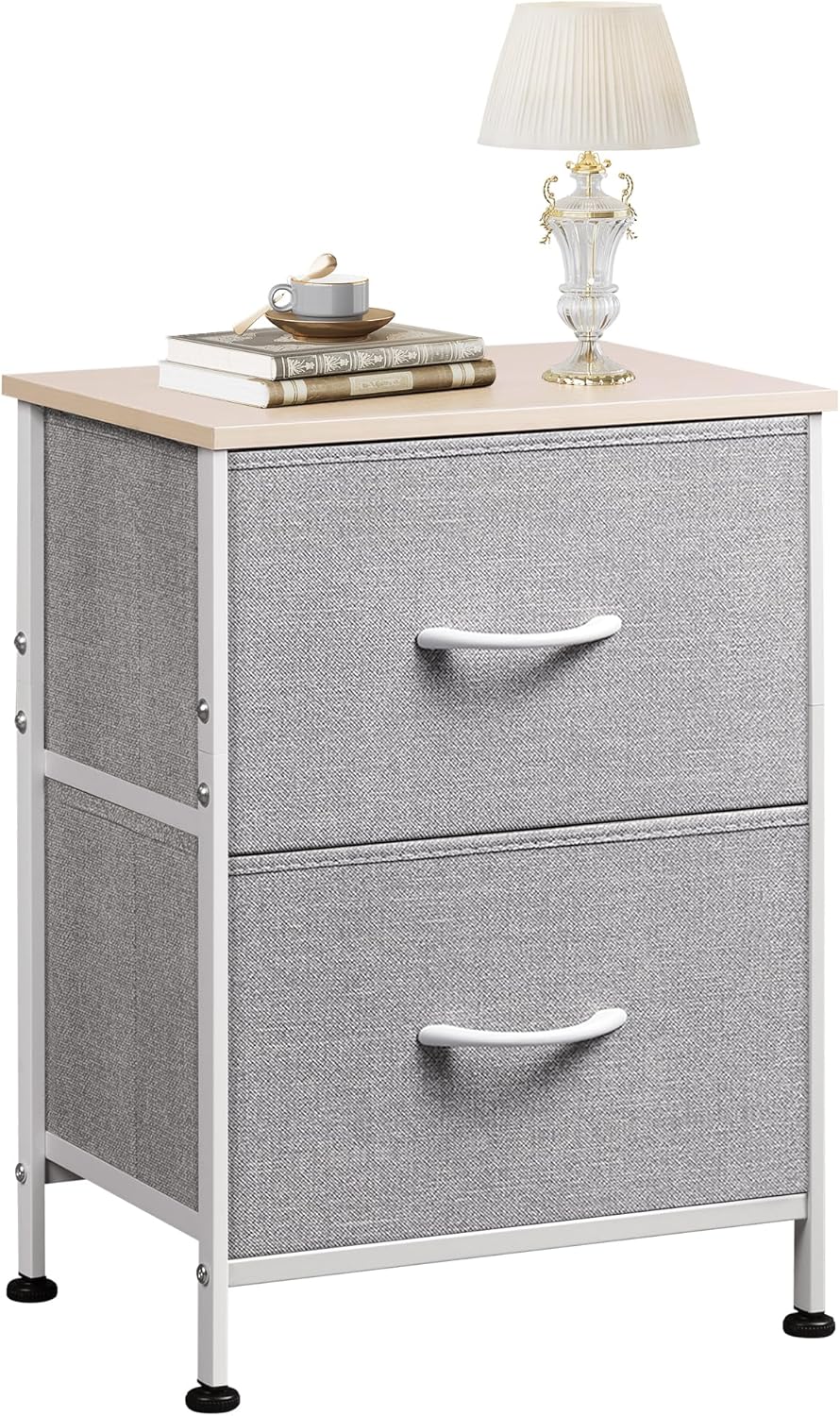 WLIVE Minimalist 2-Drawer Fabric Storage Nightstand