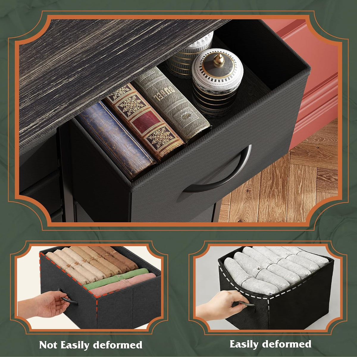 WLIVE Dresser for Bedroom, Wide Dresser with 5 Fabric Drawer Charcoal Black